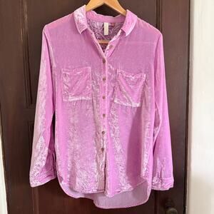 PILCRO | Pink velvet Hadley Mara Velvet Relaxed Button up Shirt | 6